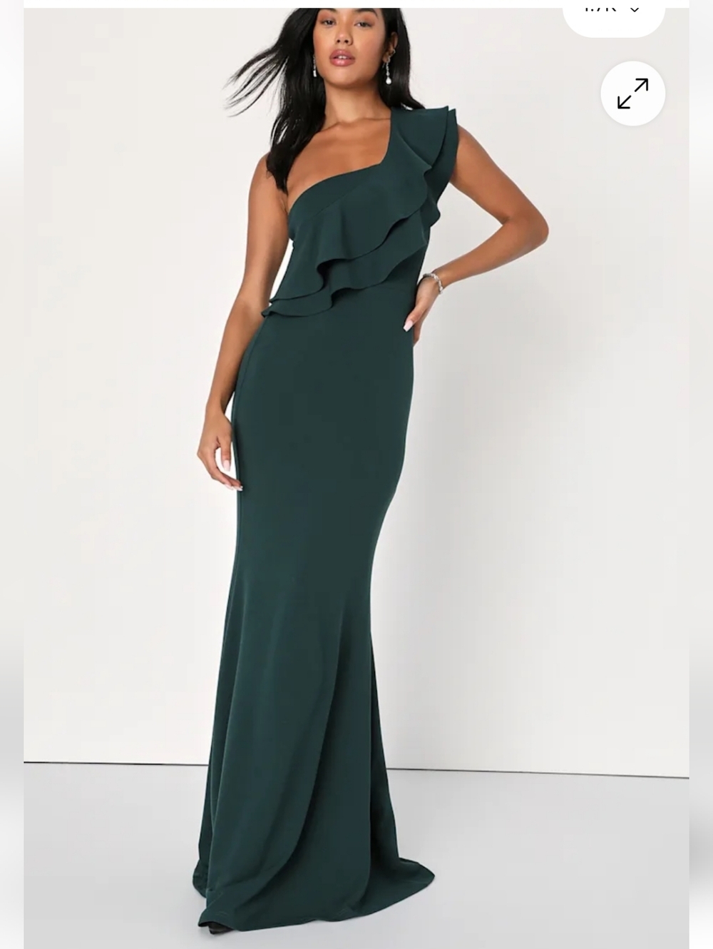 Lulus Grand Beauty Emerald Ruffled One-Shoulder Mermaid Maxi Dress Size Medium